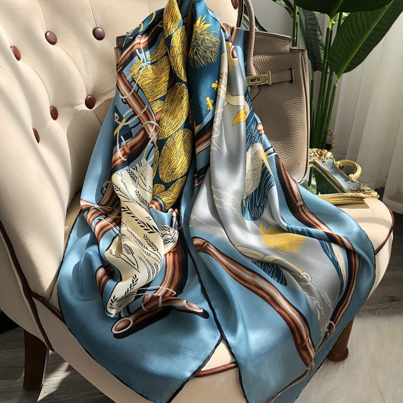 Western Style Stitching Silk Scarf All-match Satin Shawl Dual-use - The story on the fence