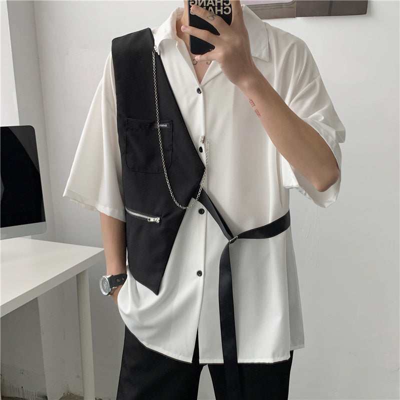 White Design Shirt Men’s Vest Stitching Personality Contrast Color