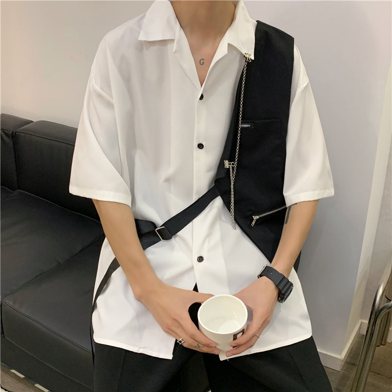 White Design Shirt Men’s Vest Stitching Personality Contrast Color