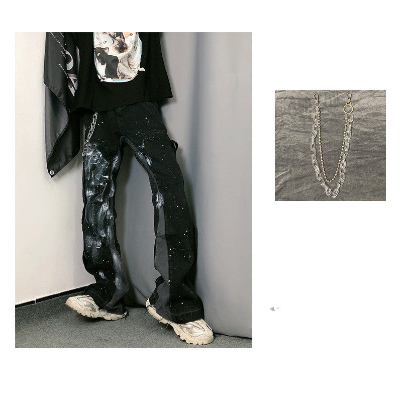 Whoa Gift Chain Jeans Pants Hiphop Wash oOld Splash - WhiteBlack / M