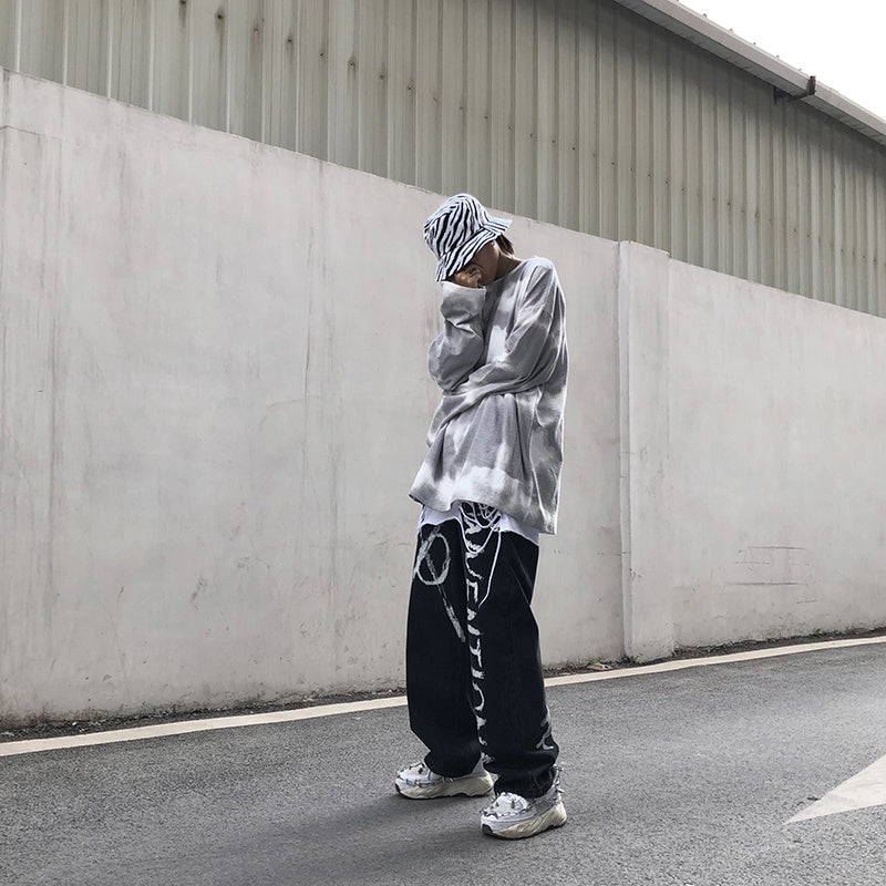 Men’s Retro Tie-Dye Hip-Hop Crew Neck Sweater