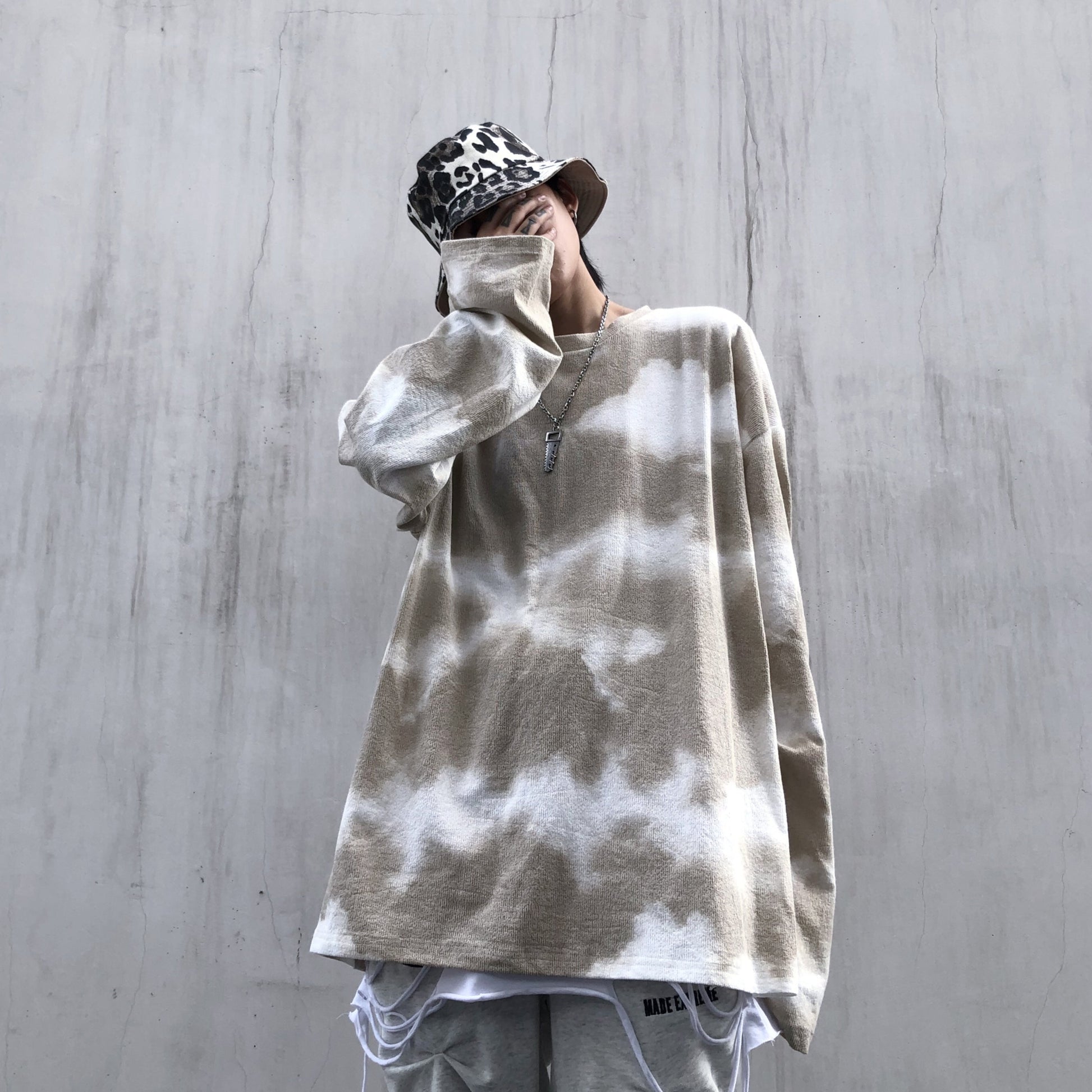 Men’s Retro Tie-Dye Hip-Hop Crew Neck Sweater - Apricot / XL
