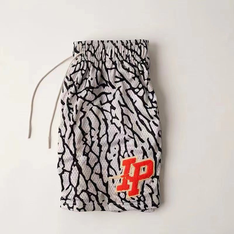 Men’s Sports Quick-drying Cropped Shorts Casual Basketball Running - Black And White Branches / M