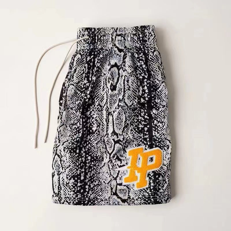 Men’s Sports Quick-drying Cropped Shorts Casual Basketball Running - Gray Snake Print / M