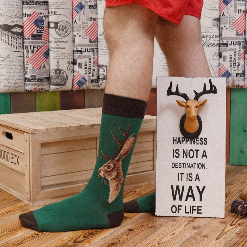 Fashionable And Simple Printed Mid-length Tube Men’s Socks - Black / One size