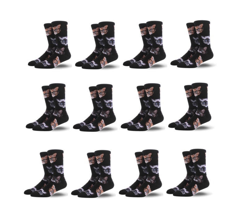 Fashionable And Simple Printed Mid-length Tube Men’s Socks - Black / One size