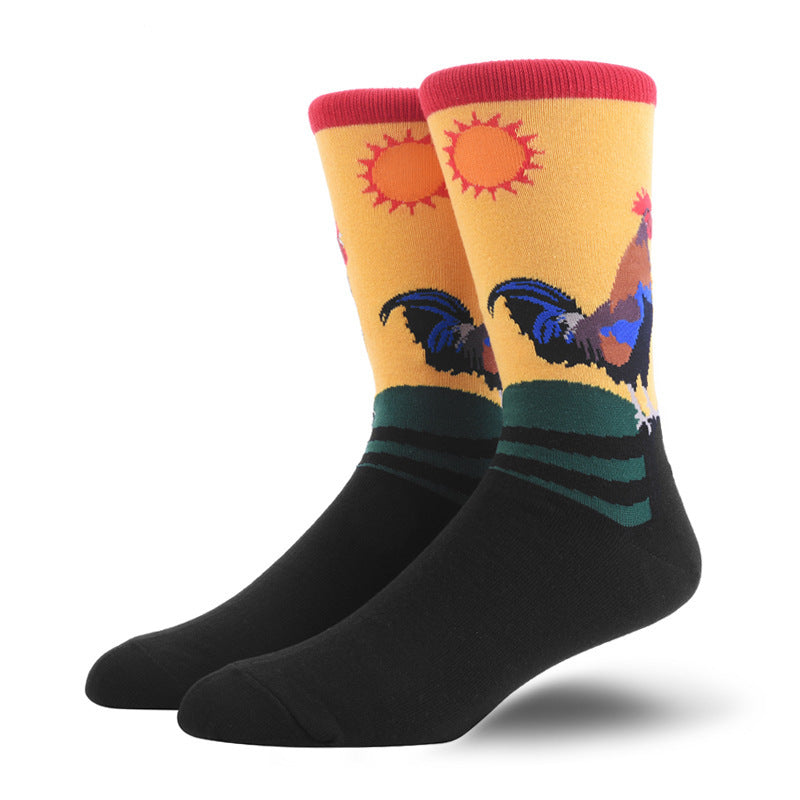 Fashionable And Simple Printed Mid-length Tube Men’s Socks - Black / One size