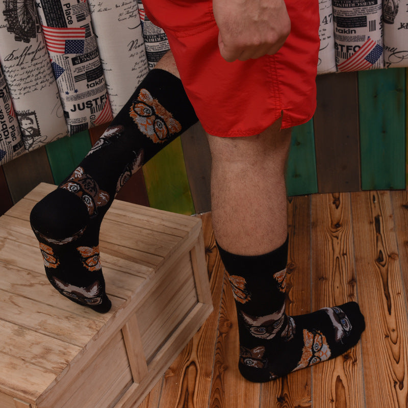 Fashionable And Simple Printed Mid-length Tube Men’s Socks - Black / One size
