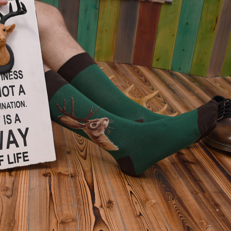 Fashionable And Simple Printed Mid-length Tube Men’s Socks - Black / One size