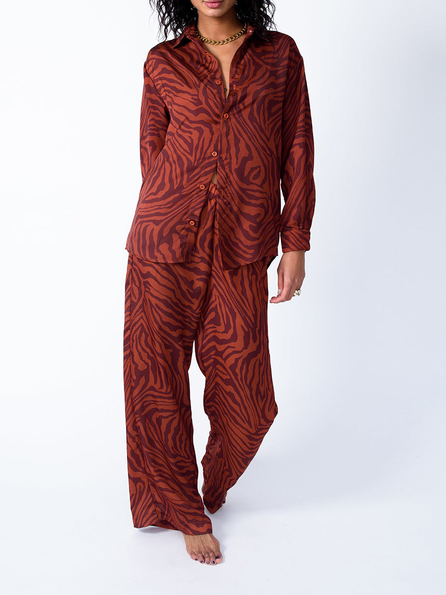 Loose Printed Shirt Women’s Suit - Orange / S