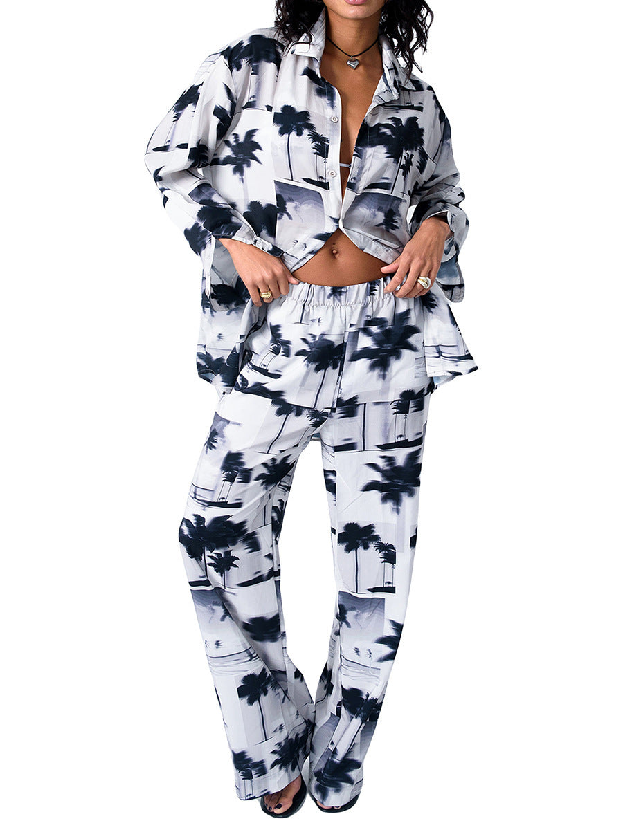 Loose Printed Shirt Women’s Suit - White / S