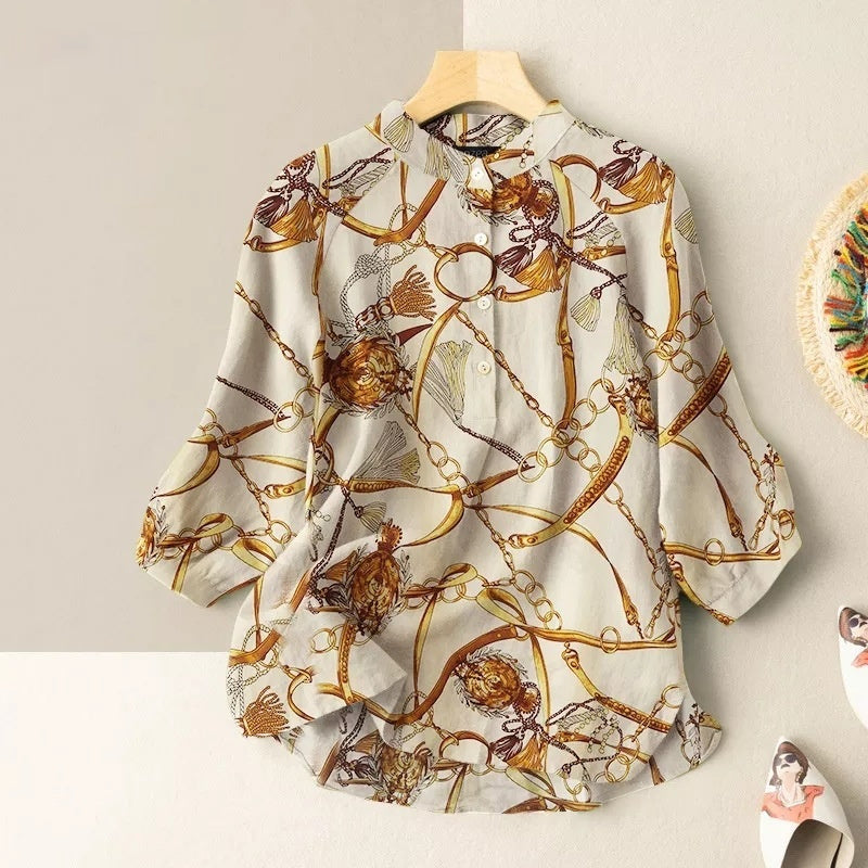 Women’s Casual Loose Printed Shirt - Apricot / S