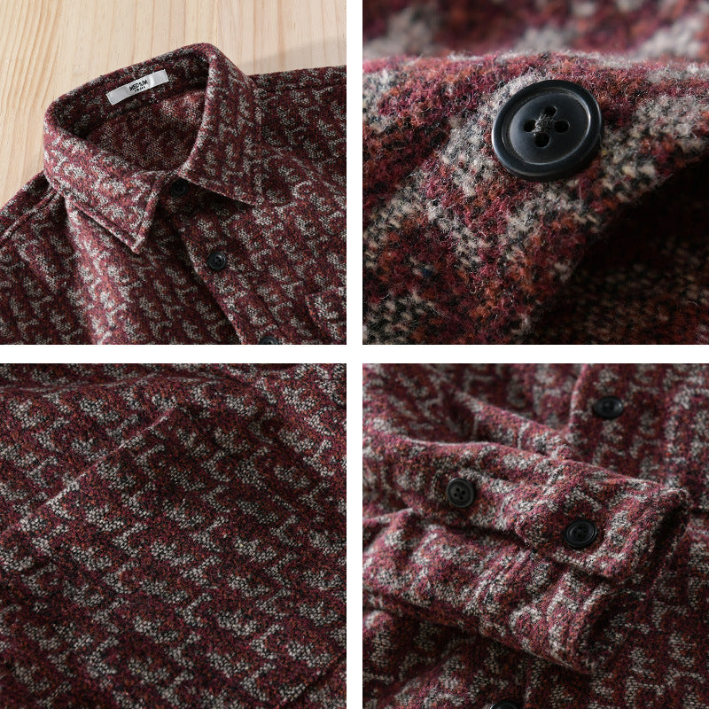 Men’s Brushed Thickened Long-sleeved Casual Loose Shirt Jacket