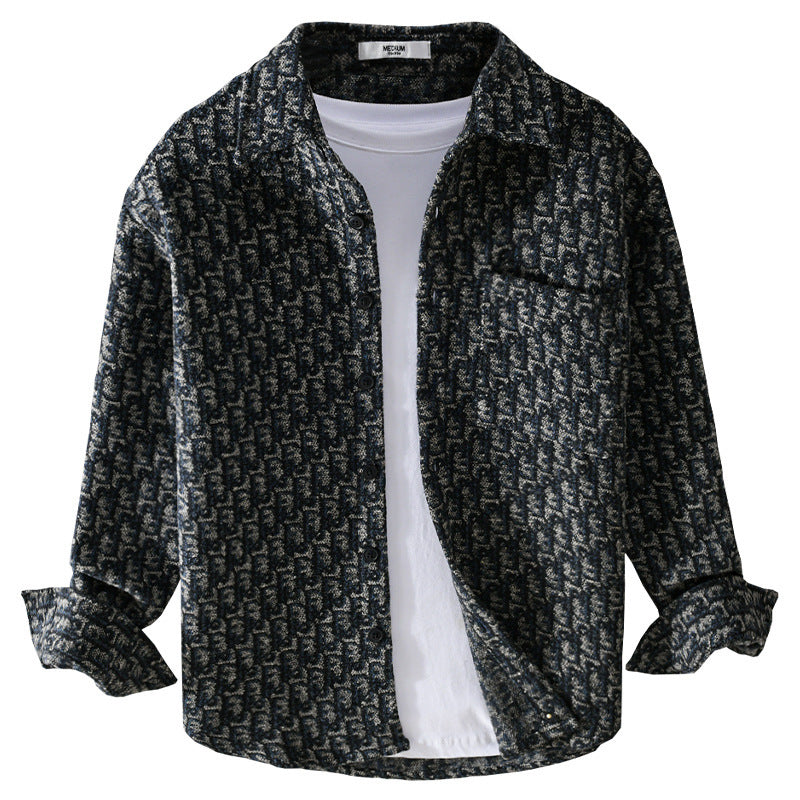 Men’s Brushed Thickened Long-sleeved Casual Loose Shirt Jacket