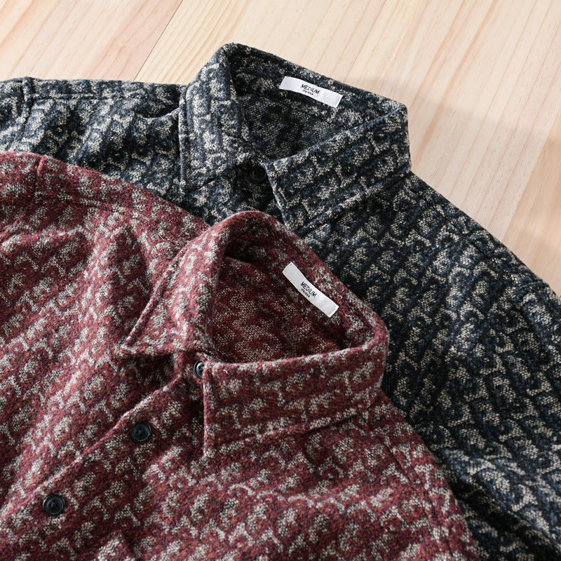 Men’s Brushed Thickened Long-sleeved Casual Loose Shirt Jacket