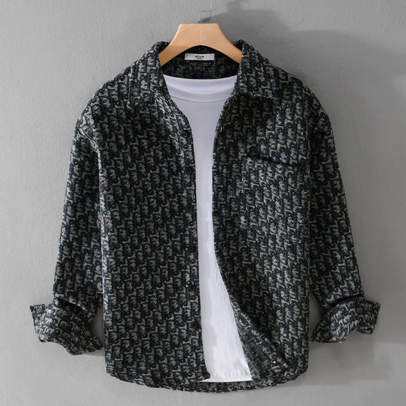 Men’s Brushed Thickened Long-sleeved Casual Loose Shirt Jacket - Gray Blue / M