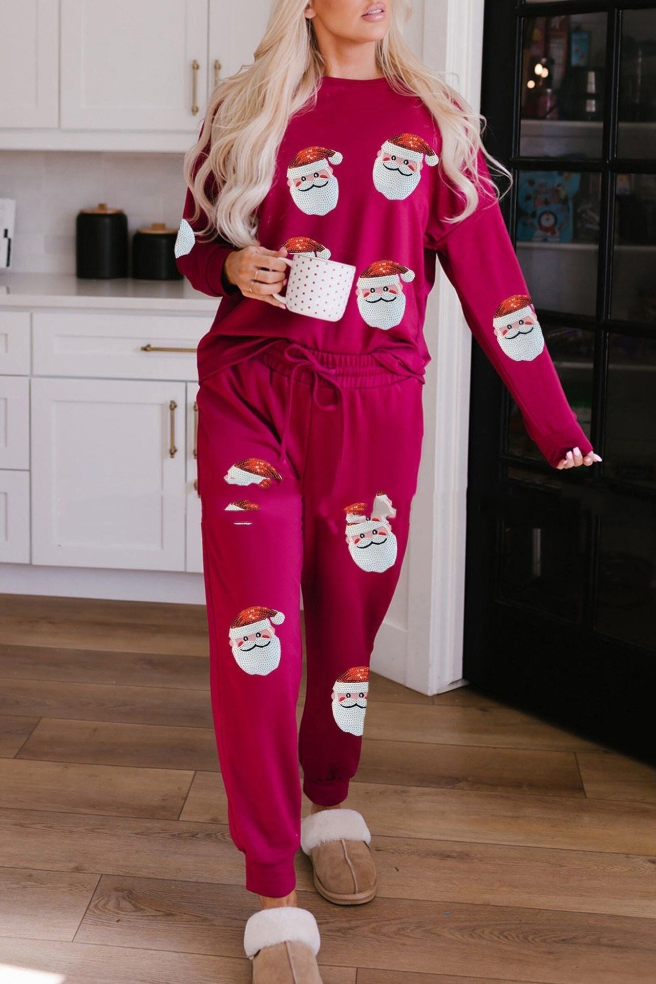 Wine Red Luxury Long Sleeve Christmas Clothing - Wine Red Santa Claus / S