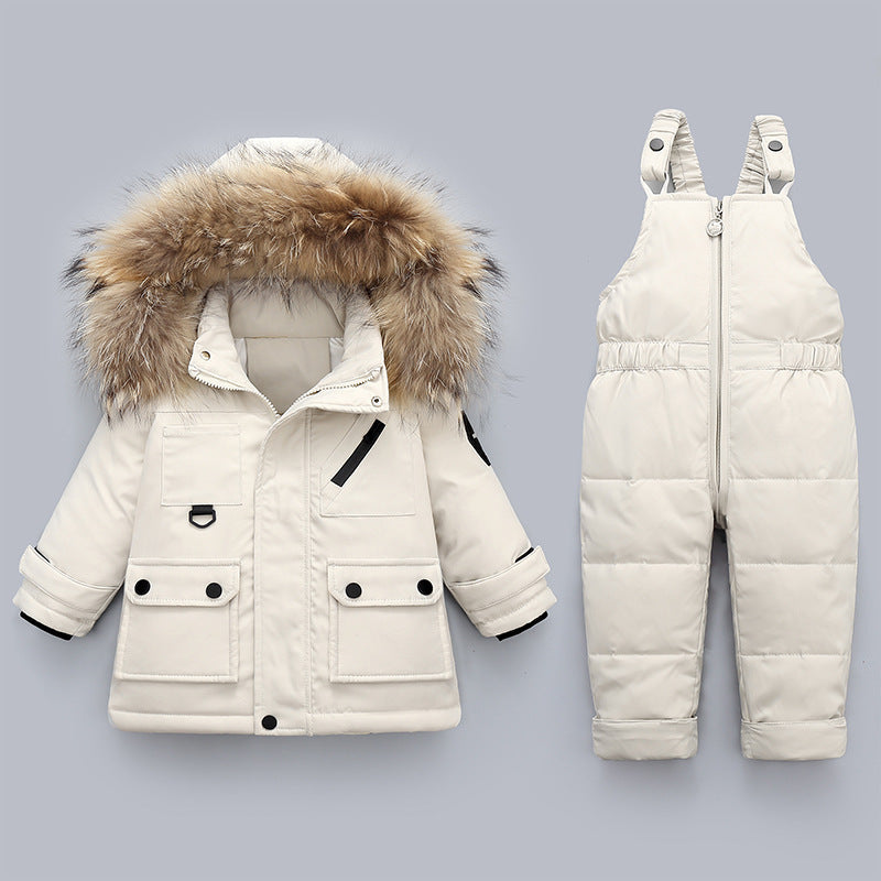 Winter Baby Boy’s Down Jacket Suit - Beige / 80cm
