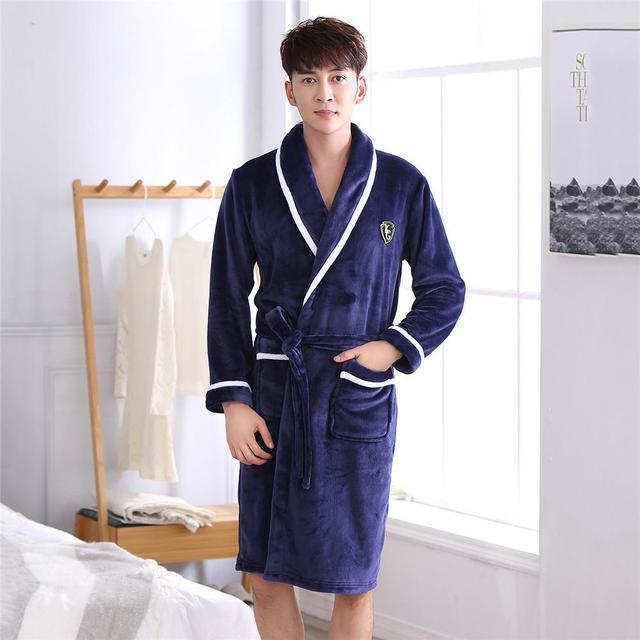 Winter Flannel Lovers Robe Gown Elegant Solid Casual Sleepwe - Men2 / M