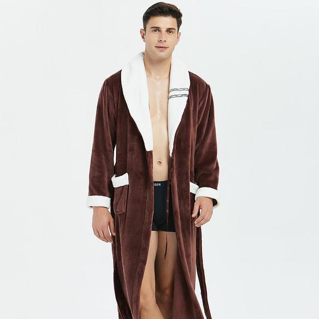 Winter Flannel Lovers Robe Gown Elegant Solid Casual Sleepwe - Men6 / M