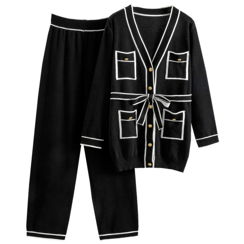 Winter Knitted Cardigan Wide-leg Pants Suit Women’s