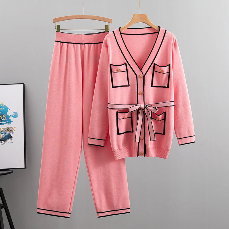 Winter Knitted Cardigan Wide-leg Pants Suit Women’s