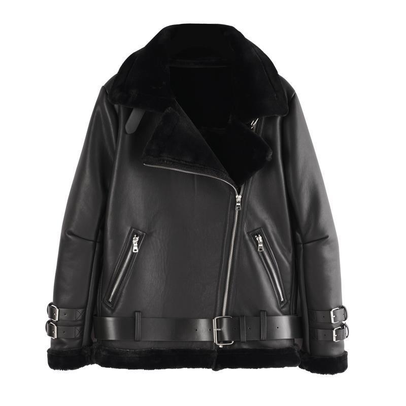 Winter Leather Motorcycle Jacket - Black / S
