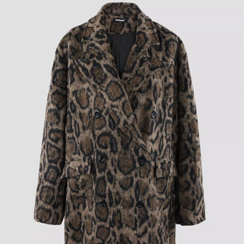 Winter Long Oversize Loose High-end Woolen Coat For Men - Leopard Print / S