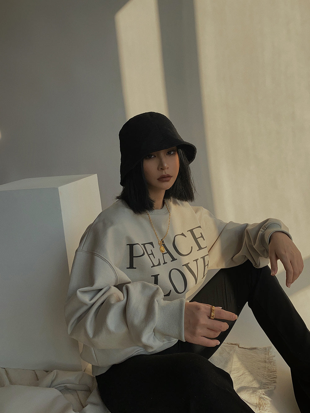 Autumn and winter thick inner sanding peace love loose sweater