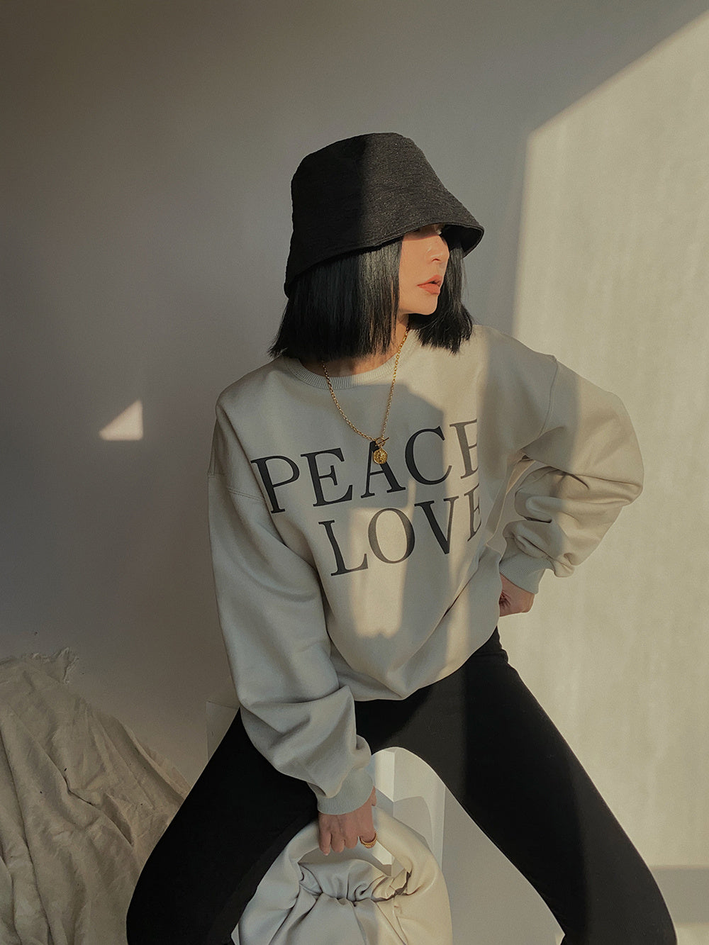 Autumn and winter thick inner sanding peace love loose sweater
