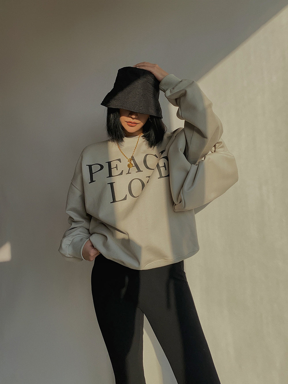 Autumn and winter thick inner sanding peace love loose sweater