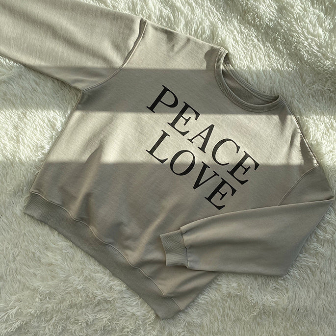 Autumn and winter thick inner sanding peace love loose sweater - Gray green / S