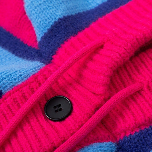 Winter New Vintage Stripe Loose Hooded Pullover Sweater