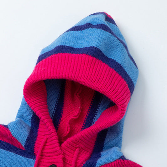 Winter New Vintage Stripe Loose Hooded Pullover Sweater