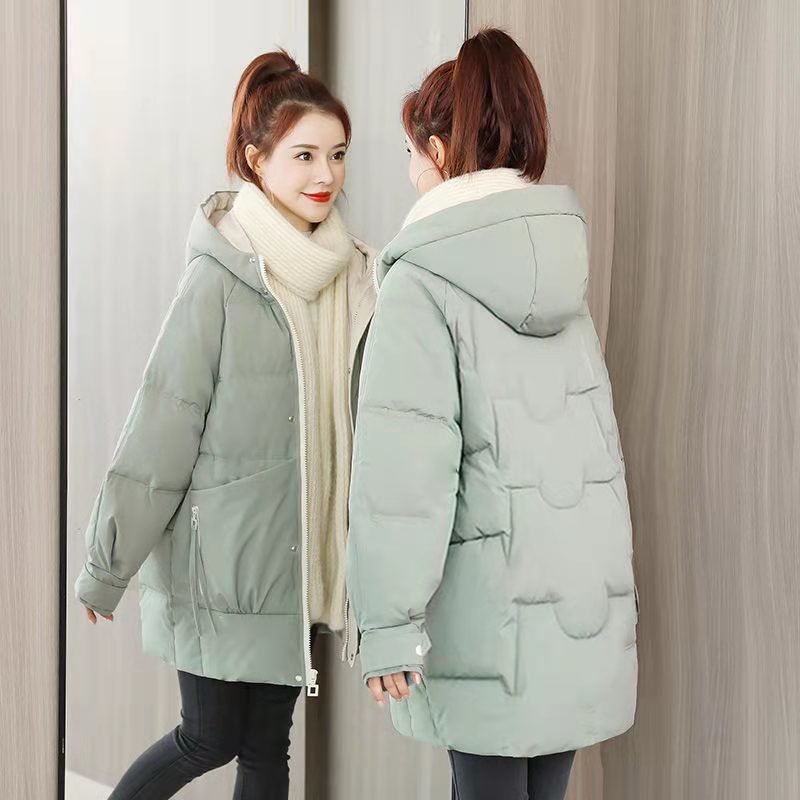 Women’s Down Cotton-padded Jacket Mid-length Winter - Bean Green / S