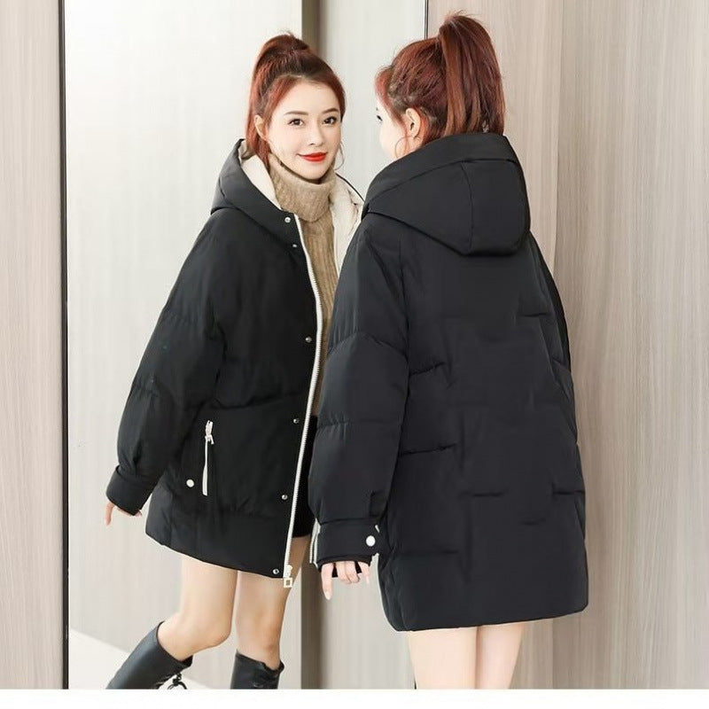 Women’s Down Cotton-padded Jacket Mid-length Winter - Black / S