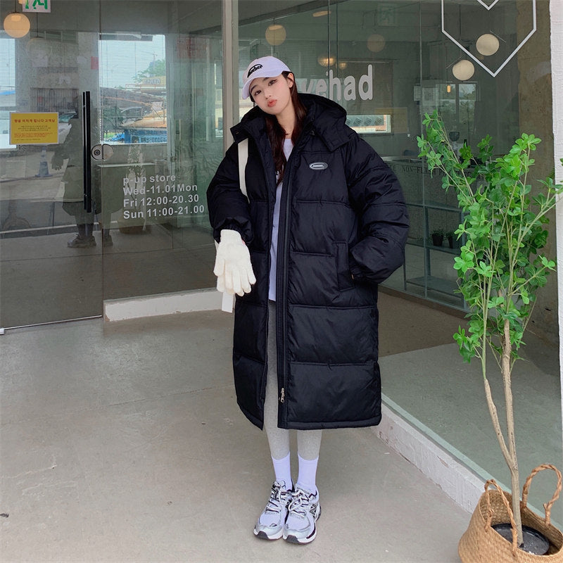 Women’s Mid-length Loose Overknee Thickened Cotton Padded Coat - Black / S