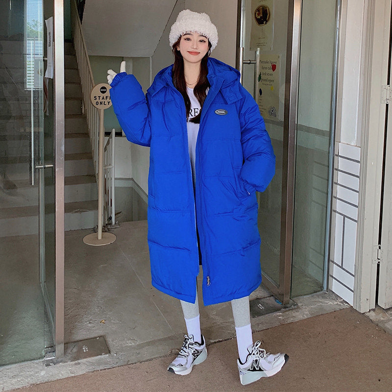 Women’s Mid-length Loose Overknee Thickened Cotton Padded Coat - Blue / S