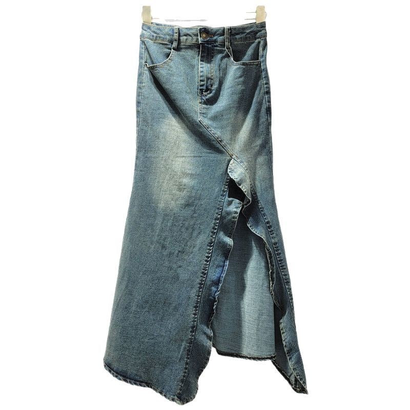 Women’s American-style Retro Irregular Denim Skirt