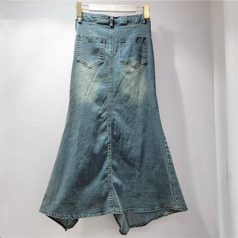 Women’s American-style Retro Irregular Denim Skirt
