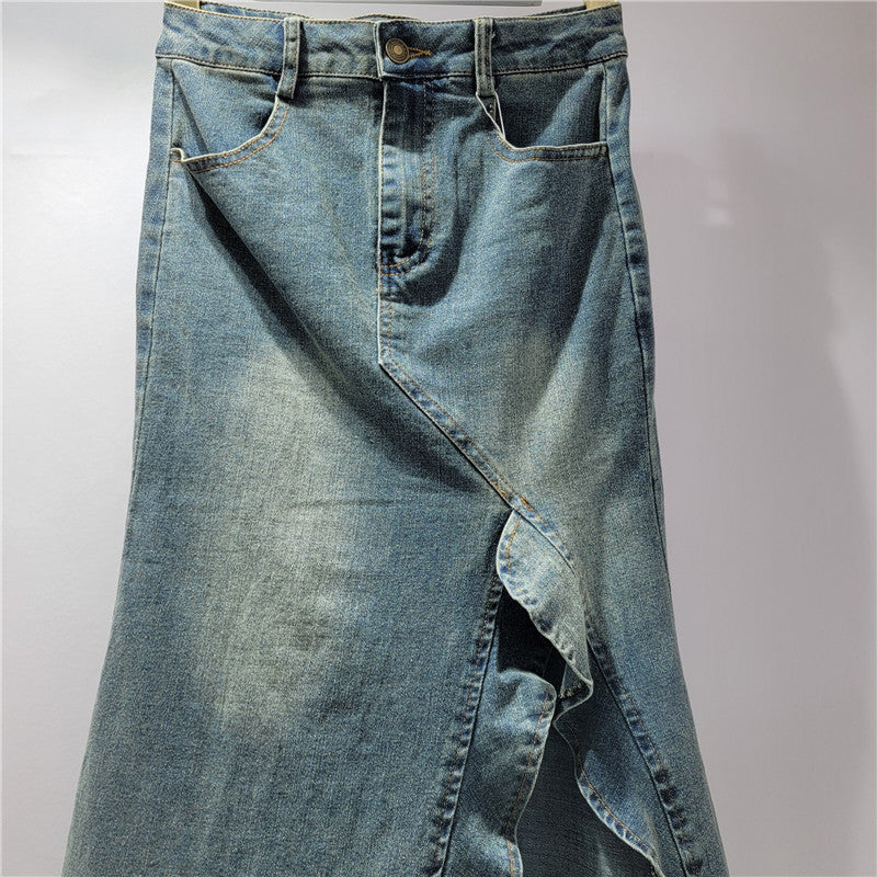 Women’s American-style Retro Irregular Denim Skirt