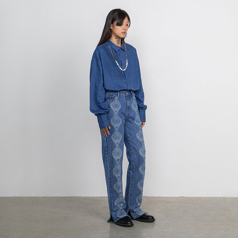 Women’s Cutout Burnt Hem Slit Jeans