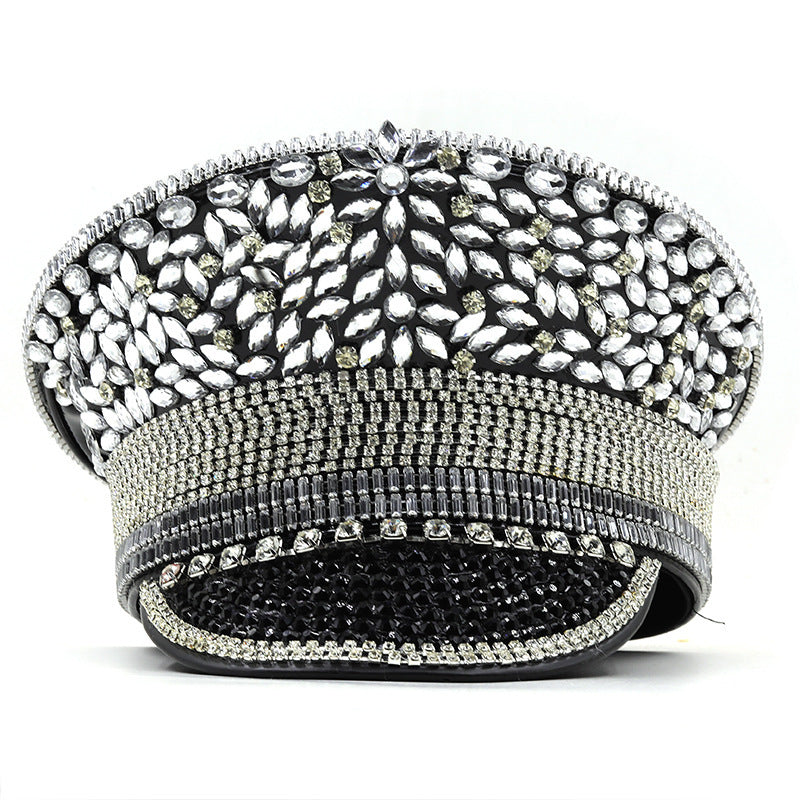Women’s Diamond Wedding Hat Silver Sequined Diamonds Photography Hat Peaked Cap Flat-top Hat Performance Cap - Diamond