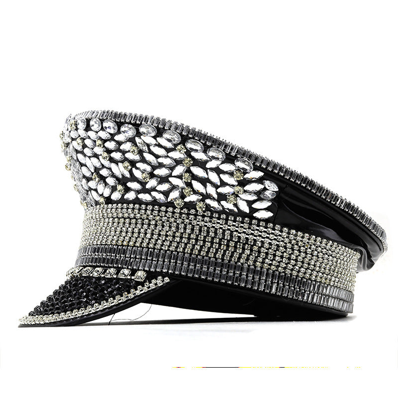 Women’s Diamond Wedding Hat Silver Sequined Diamonds Photography Hat Peaked Cap Flat-top Hat Performance Cap - Diamond