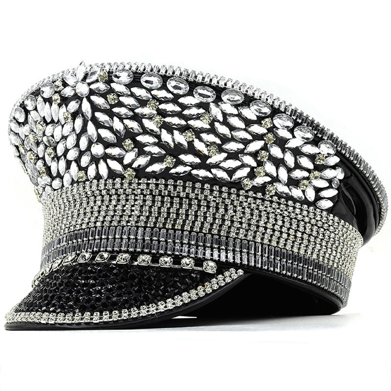 Women’s Diamond Wedding Hat Silver Sequined Diamonds Photography Hat Peaked Cap Flat-top Hat Performance Cap - Diamond