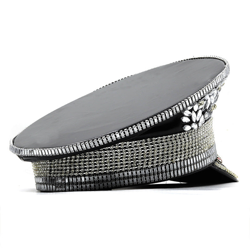 Women’s Diamond Wedding Hat Silver Sequined Diamonds Photography Hat Peaked Cap Flat-top Hat Performance Cap - Diamond