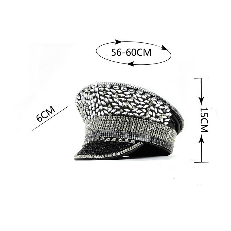 Women’s Diamond Wedding Hat Silver Sequined Diamonds Photography Hat Peaked Cap Flat-top Hat Performance Cap - Diamond
