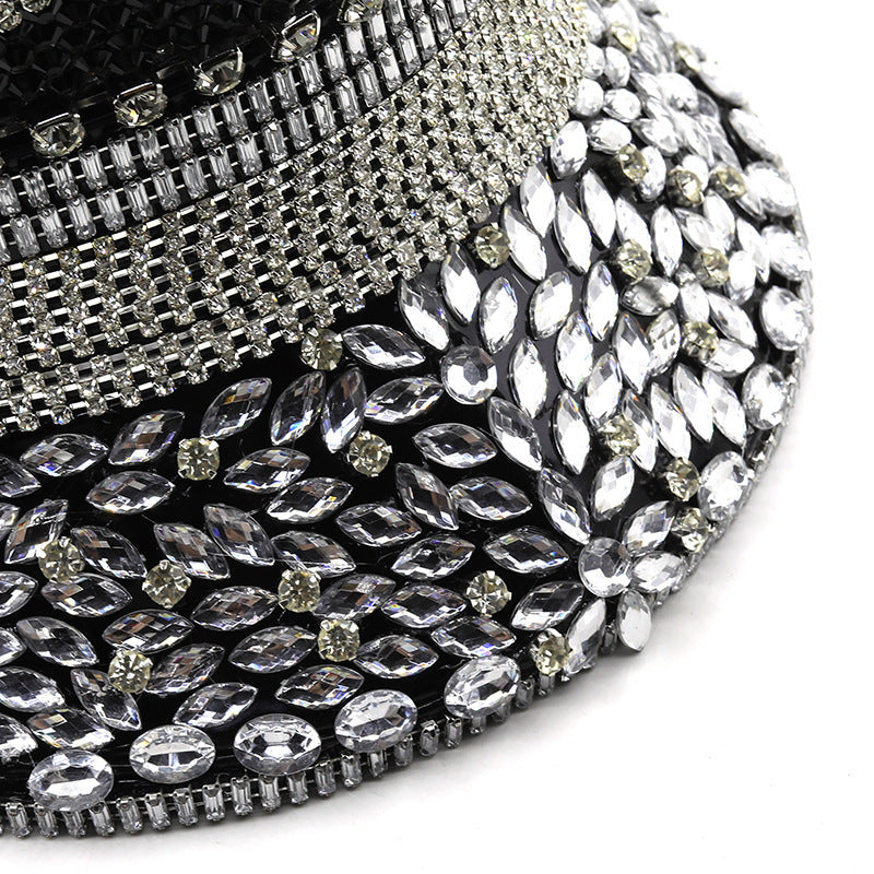 Women’s Diamond Wedding Hat Silver Sequined Diamonds Photography Hat Peaked Cap Flat-top Hat Performance Cap - Diamond