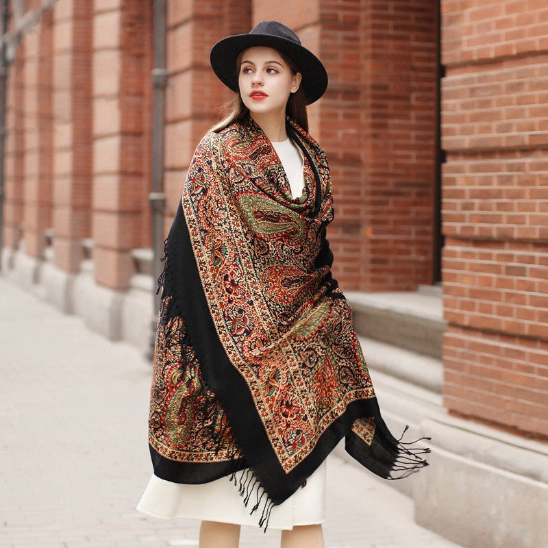 Women’s Dual-use Cape Oversized Shawl For Autumn - Black