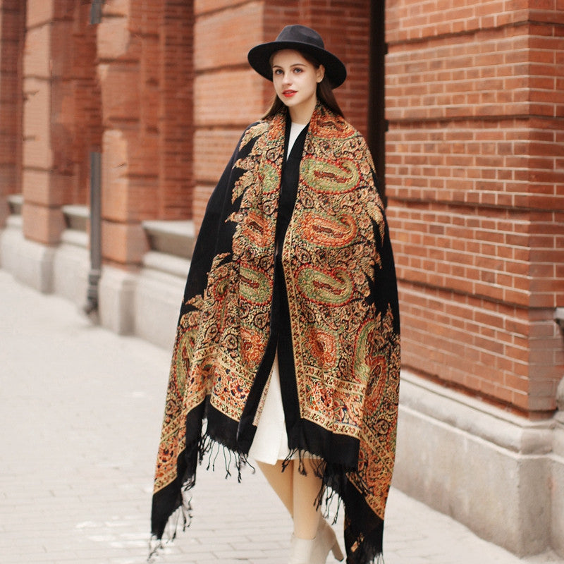 Women’s Dual-use Cape Oversized Shawl For Autumn - Black